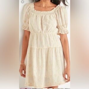 Old Navy XXL, puff sleeve, embroidered, tiered,smocked, lined, 2 pockets, NWOT